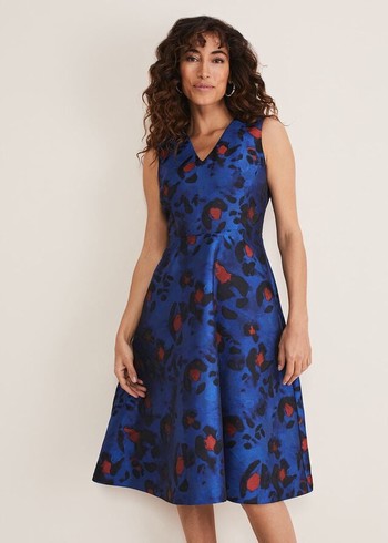 Phase Eight Clarisse Print Jacquard Dress Deep Blue/Multicolor USA | 0478219-QI